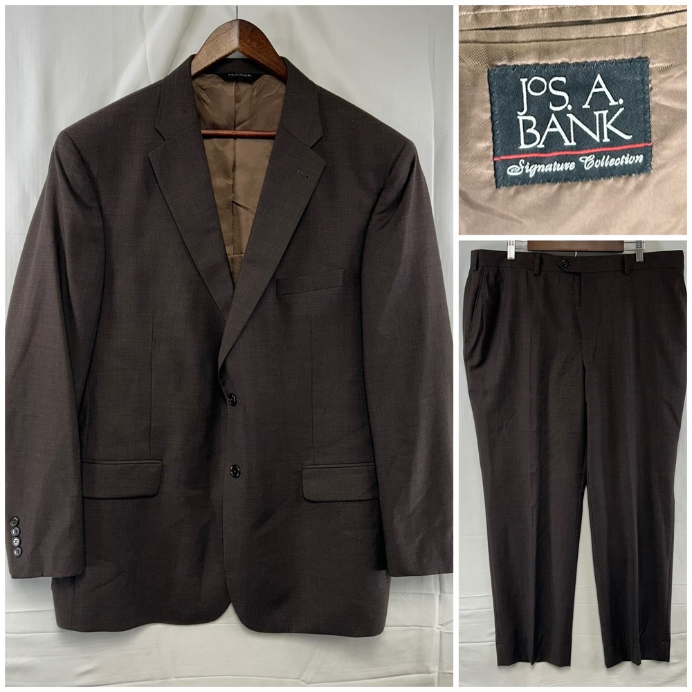 Jos A Bank Suit Mens 46R 40x30 Brown Tailored Fit 100% Wool Signature Collection